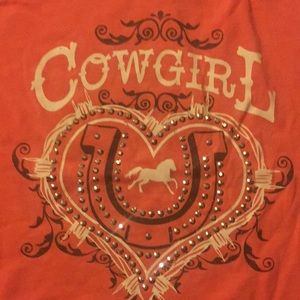 Cowgirl Long sleeve! Pink and cream long sleeve cowgirl headwear shirt.